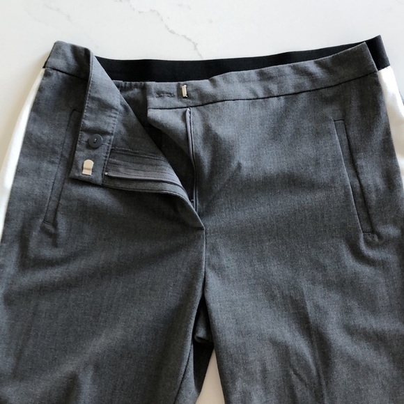 ZARA Gray pants. White stripe cropped Gray Ankle trousers, Size Large. Stretch - Picture 9 of 14